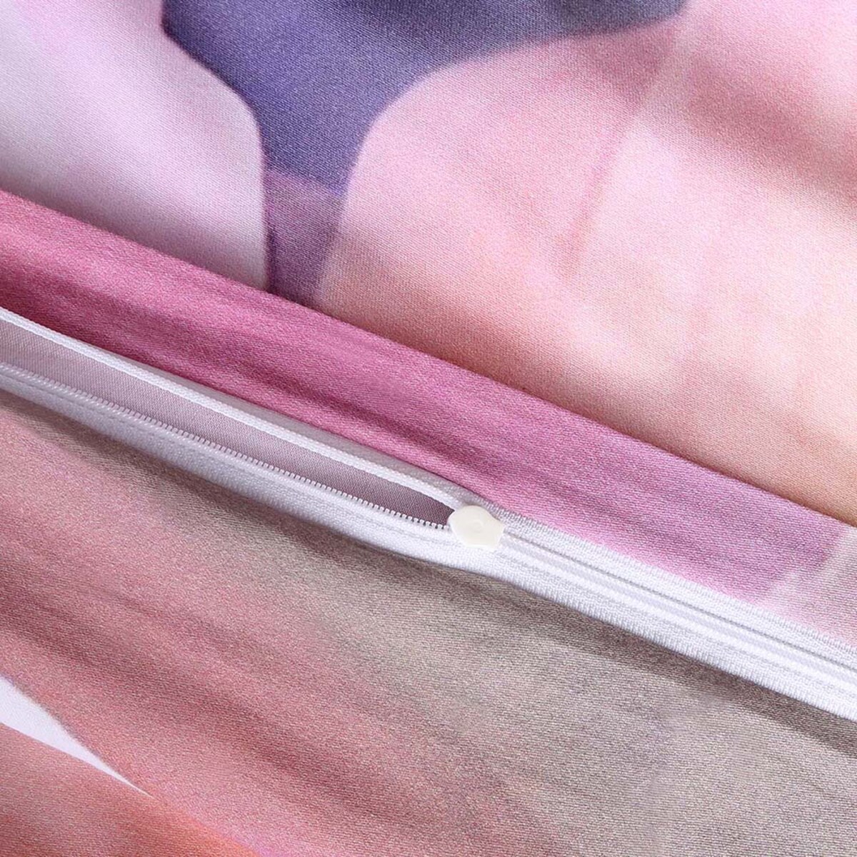 Pościel satyna bawełniana 160x200 Aurora biała i niebieska w pastelowe różowe kwiaty, Satynlove Premium