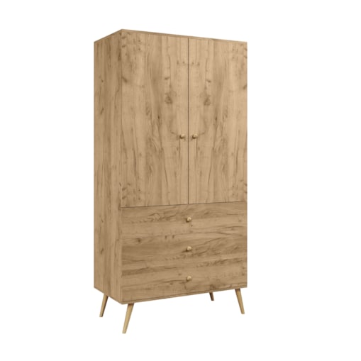 Szafa z szufladami i drążkiem w stylu Boho - Dąb Craft złoty