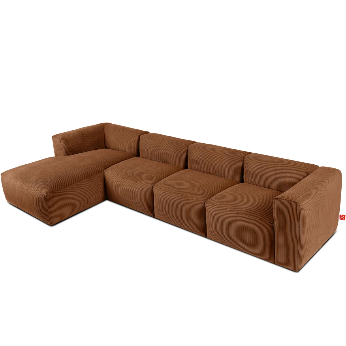 KONSIMO BUFFO Sofa narożna lewa 6-osobowa z wyjątkowo miękkim siedziskiem, kolor rudy