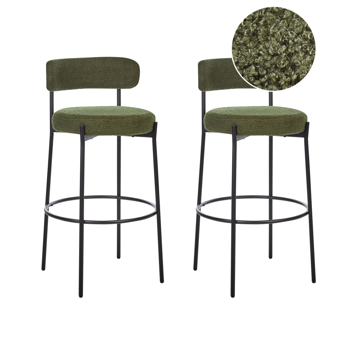 Zestaw 2 krzeseł barowych ALLISON Boucle Zielony