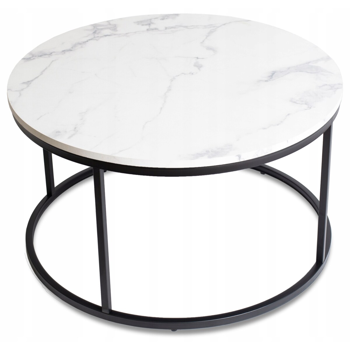 Stolik Kawowy Okrągły Glamour Biały Marmur Czarny CONNY MAX