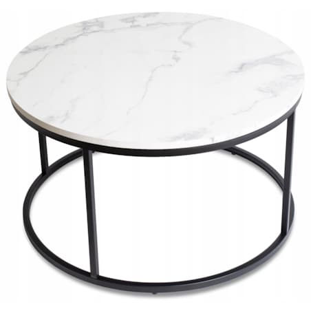 Stolik Kawowy Okrągły Glamour Biały Marmur Czarny CONNY MAX