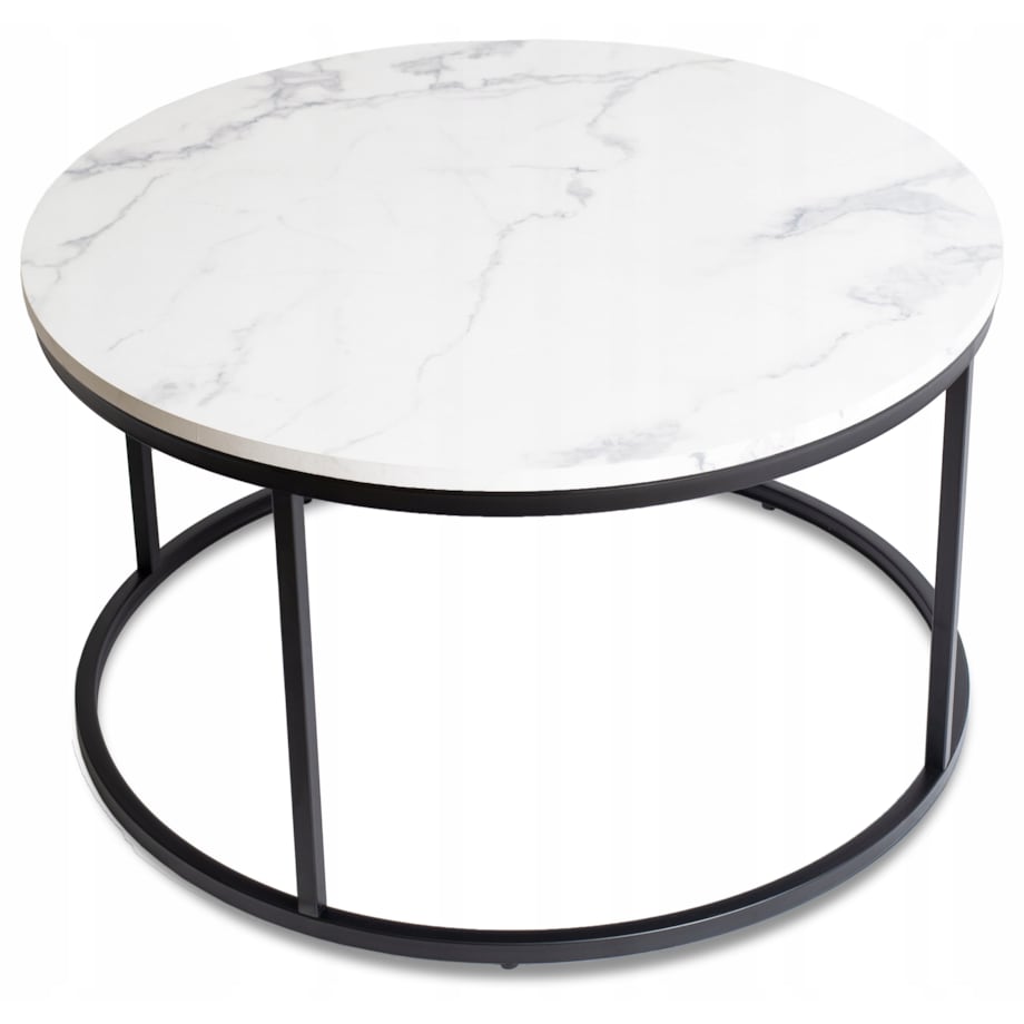 Stolik Kawowy Okrągły Glamour Biały Marmur Czarny CONNY MAX