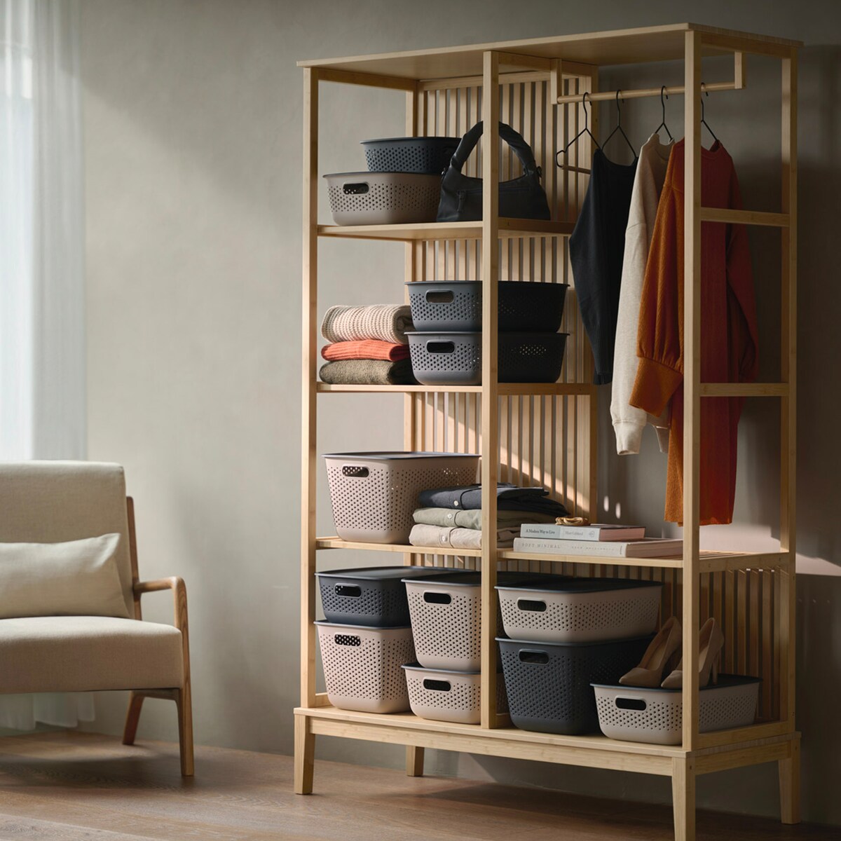 3X Pojemnik Plastikowy Ażurowy Pudełko Z Pokrywą Pojemniki Box 17L Beżowy