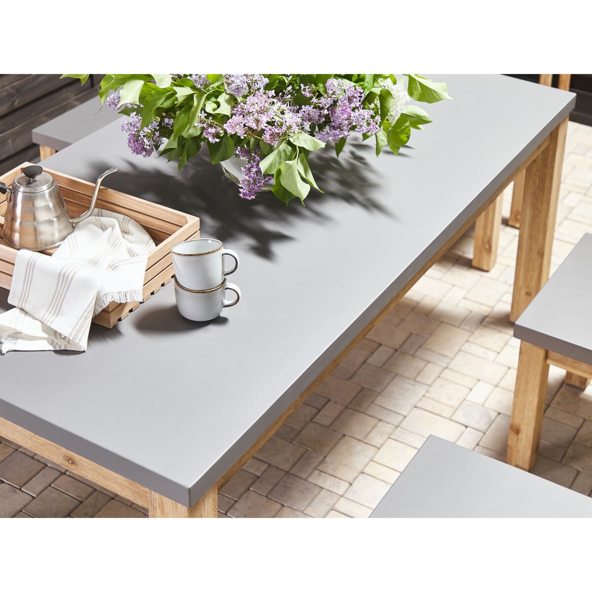 Zestaw ogrodowy stół 2 ławki i 2 stołki szary OSTUNI