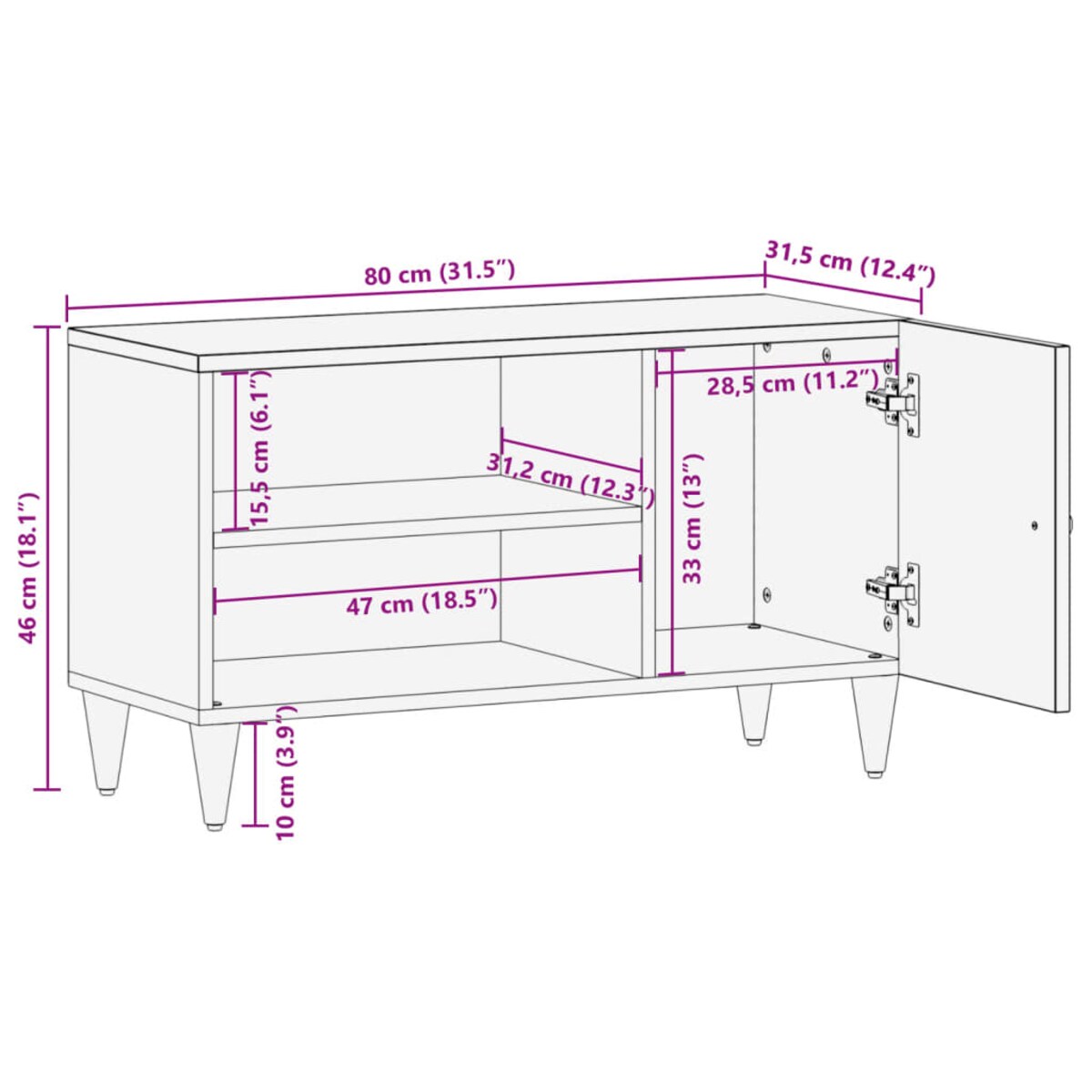 vidaXL Szafka pod telewizor, 80x31,5x46 cm, lite drewno mango