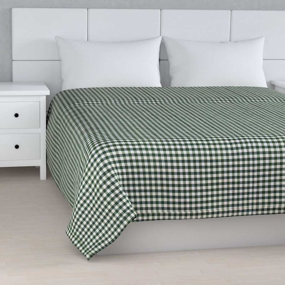Narzuta pikowana w pasy 200x210 zielono-biała kratka (1,5x1,5cm)