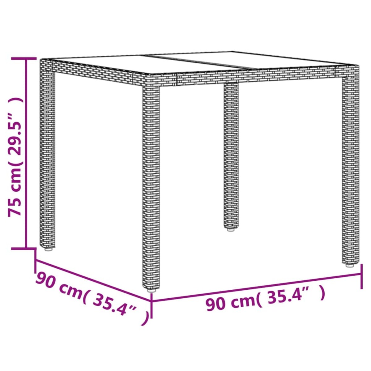 vidaXL Stół ogrodowy ze szklanym blatem, szary, 90x90x75 cm, rattan PE