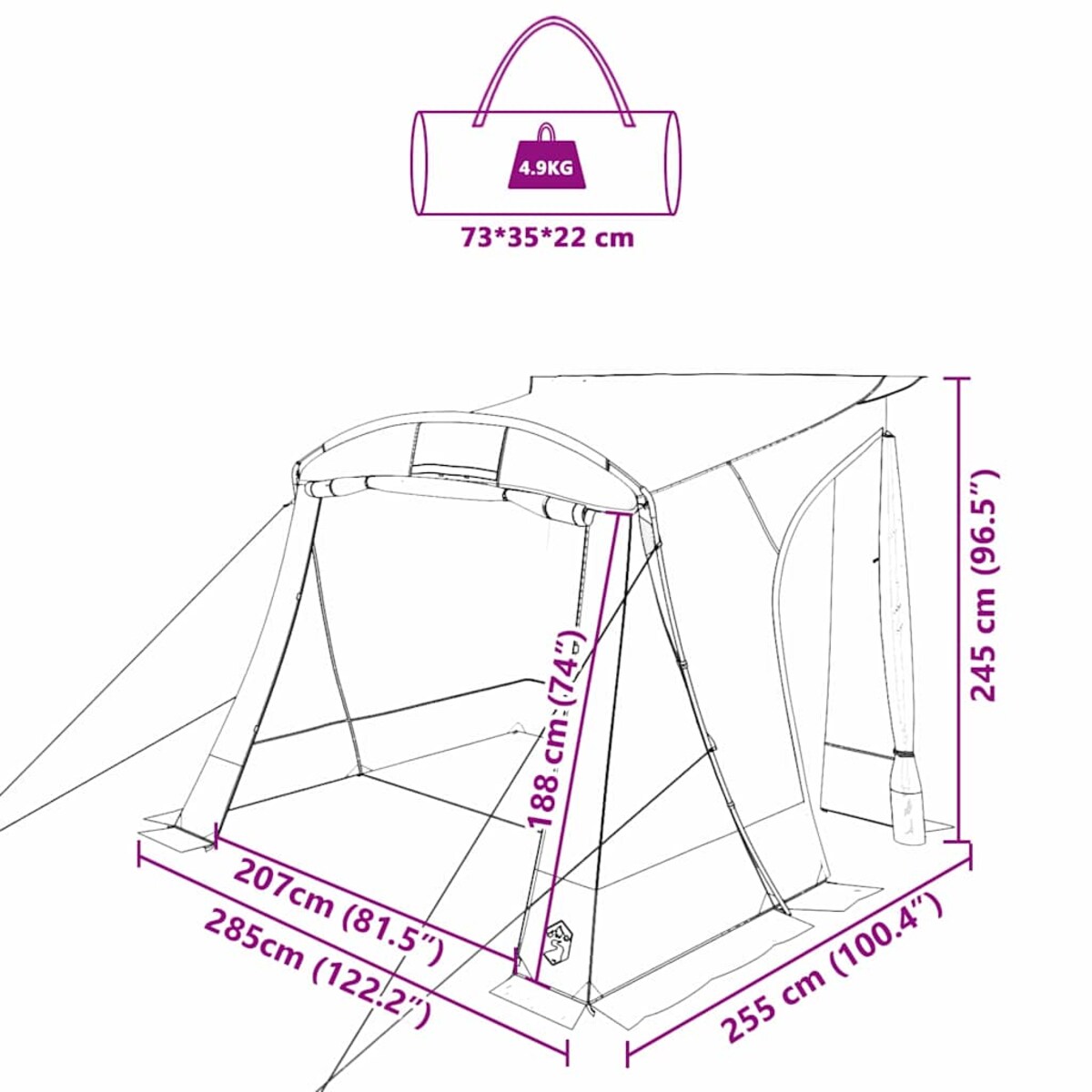 vidaXL Namiot z dachem Szary, Pomarańczowy i Czarny 285 x 255 x 245 cm