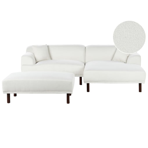 Sofa narożna lewostronna z otomaną HOLT Boucle Biały Lewostronny
