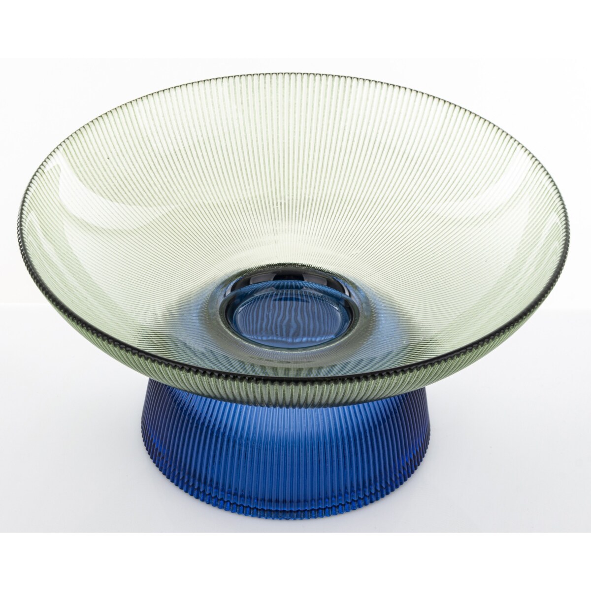 Patera szklana misa 17x35x35 cm LAGOTTO-2 zielona na niebieskiej podstawie