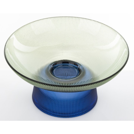 Patera szklana misa 17x35x35 cm LAGOTTO-2 zielona na niebieskiej podstawie