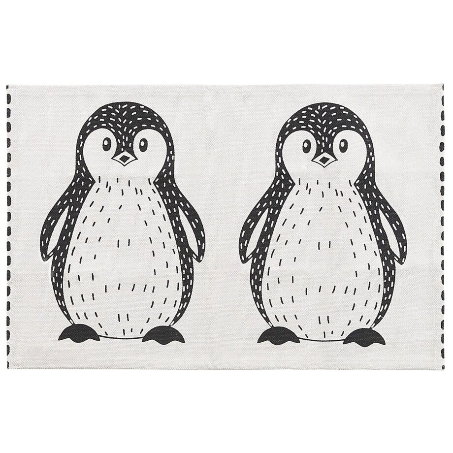 Dywan dziecięcy bawełniany motyw pingwina 60 x 90 cm czarno-biały HAJDARABAD
