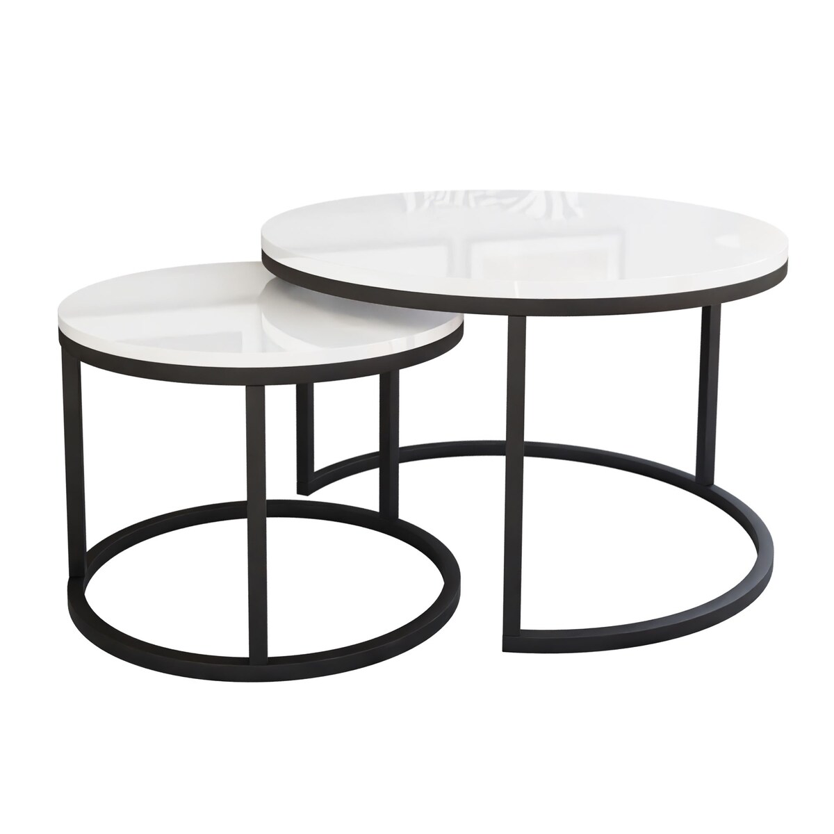Okrągły stolik kawowy CIRI 2w1 czarny biały połysk 70/50 cm