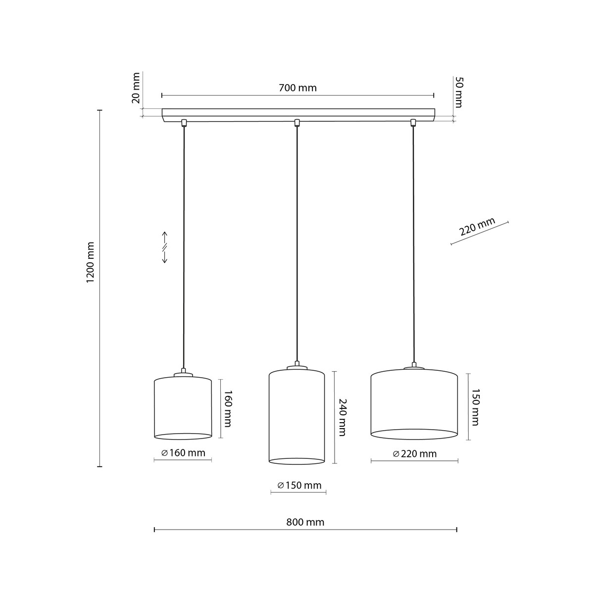 Lampa wisząca JUTA 4954 TK Lighting 3xE27 czarna z jutą regulowana vintage do salonu i jadalni