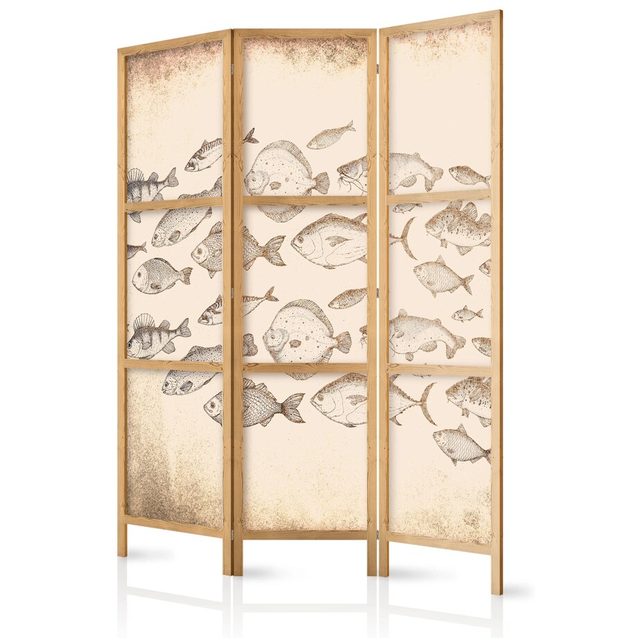 Parawan japoński Zwierzęta 135x172 cm 3-częściowy beżowy