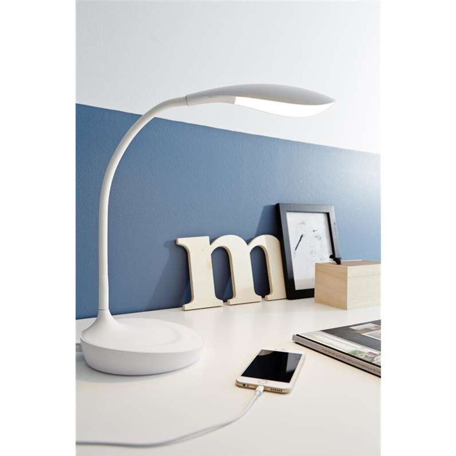 Stojąca LAMPKA biurkowa SWAN 106093 Markslojd nocna LAMPA stołowa LED 4,6W 3000K z wbudowanym portem USB biała