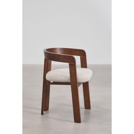 Krzesło z podłokietnikami, ciemne drewno, kremowe bouclé, Yvonne