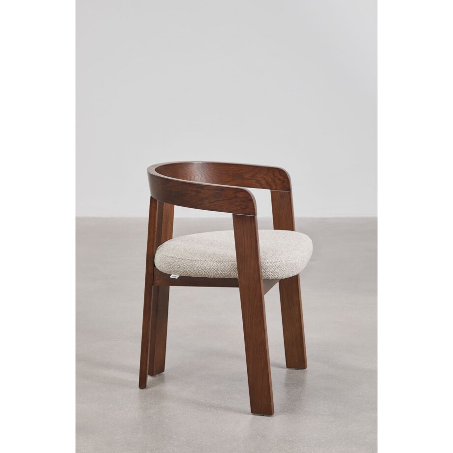 Krzesło z podłokietnikami, ciemne drewno, kremowe bouclé, Yvonne