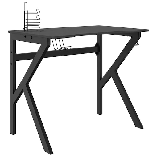 vidaXL Biurko do gier z nogami w kształcie K, czarne, 90x60x75 cm