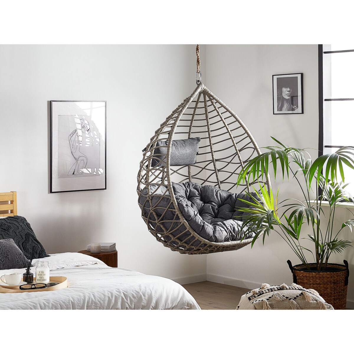 Fotel wiszący z technorattanu szary ARSITA