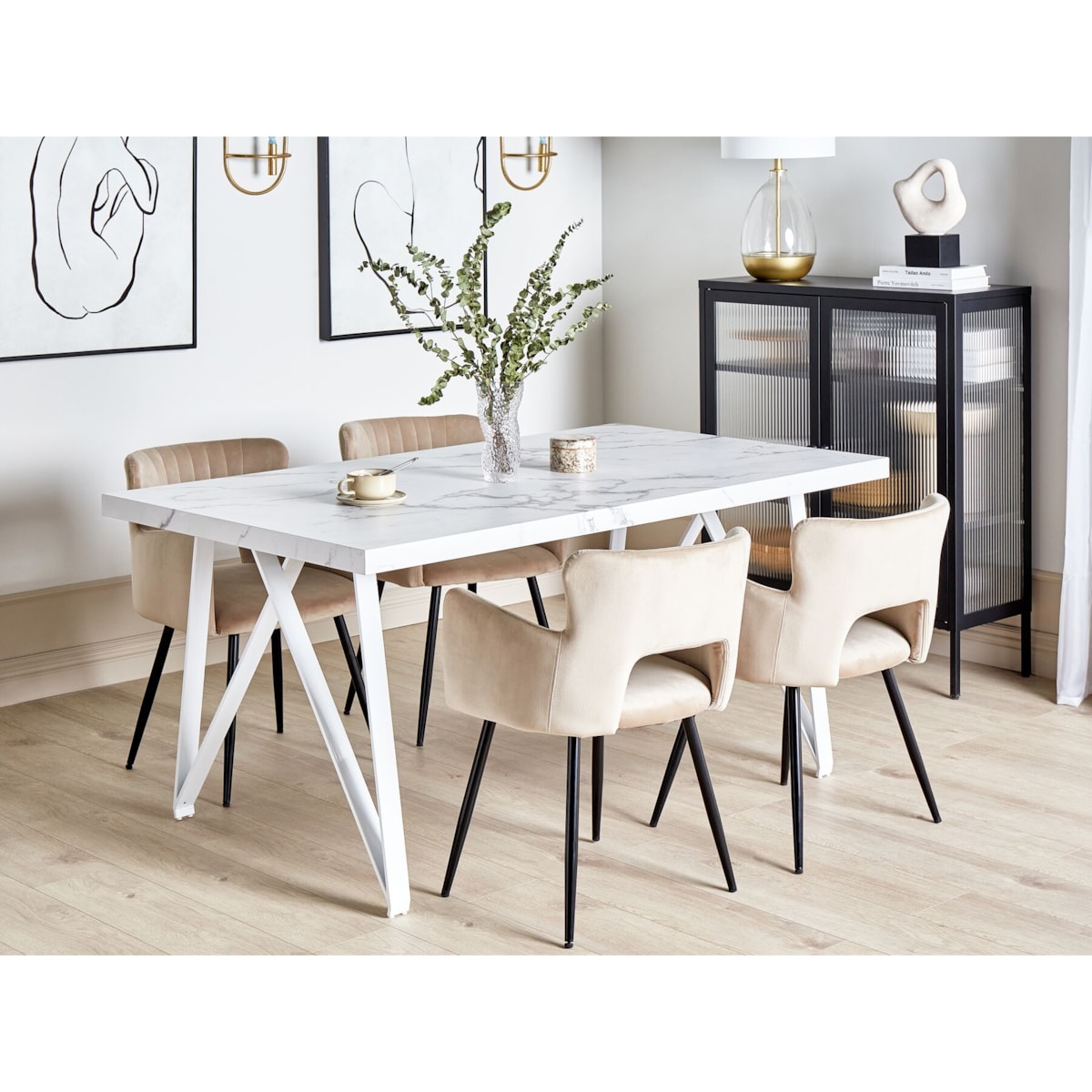 Stół do jadalni 160 x 90 cm efekt marmuru biały GRIEGER