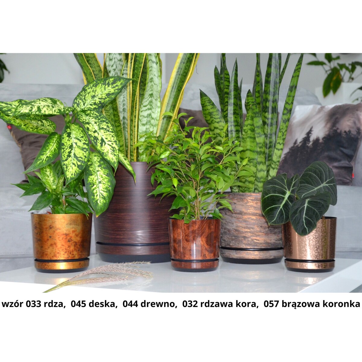 14 cm wzór DESKA * Doniczka z podstawką imitacja panelu wengedębowej deski styl naturalny drewnopodobna