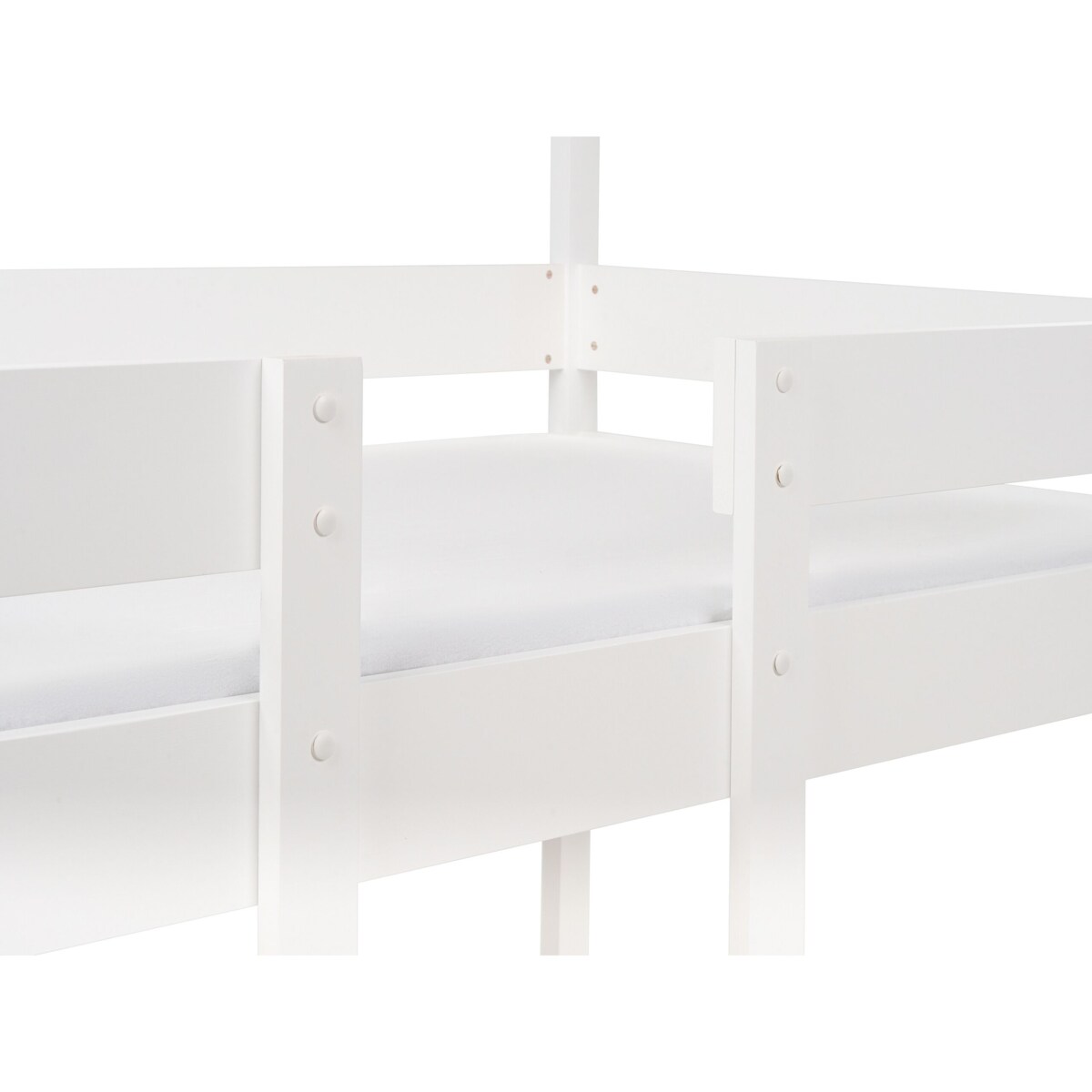 Łóżko piętrowe dziecięce domek drewniane 90 x 200 cm białe LABATUT