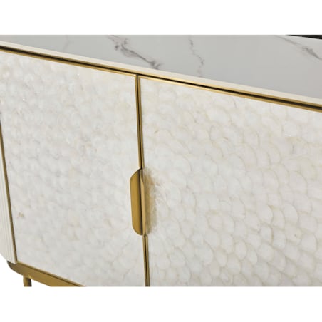 Komoda ryflowana jasno-złota Champion Glamour Premium z muszelkami 150x40x88