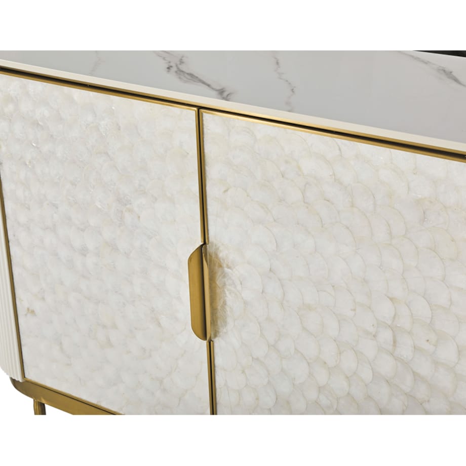 Komoda ryflowana jasno-złota Champion Glamour Premium z muszelkami 150x40x88