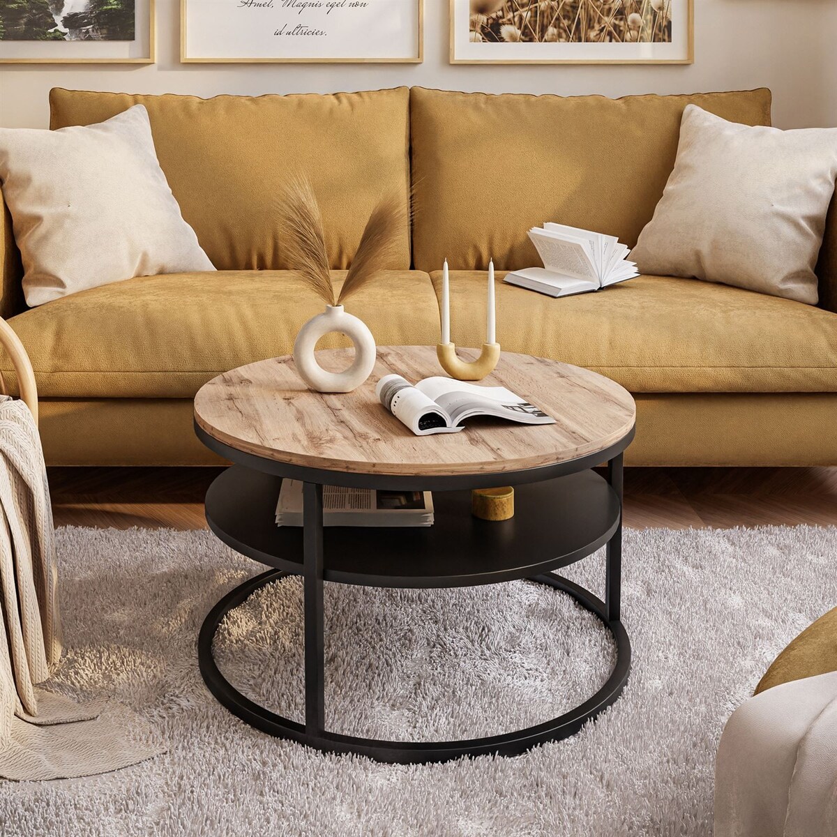 Stolik kawowy CIRI z półką czarny dąb wotan