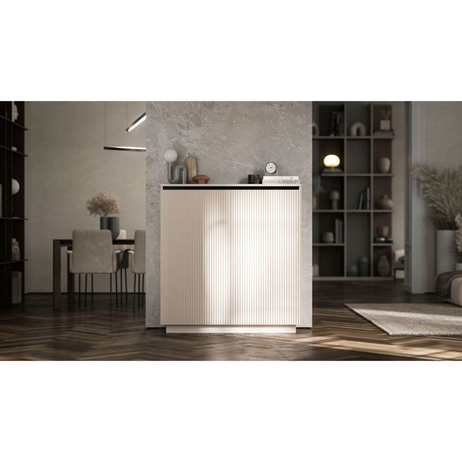 Nowoczesna Komoda Glamour Szafka RTV Kaszmir MAT ryflowane fronty 110,8 cm