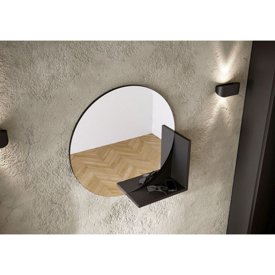 Okrągłe Czarne Lustro z półką Lucija / średnica 60 cm