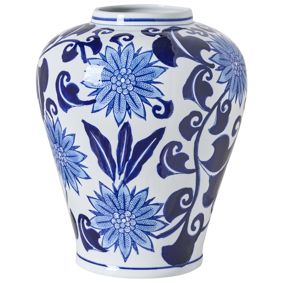 Wazon na kwiaty GIRONA Porcelana 35 cm Biały/ niebieski