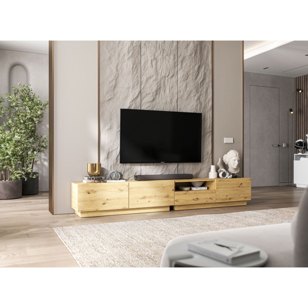 Szafka RTV Loft Stojąca / Wisząca Dąb Artisan MAT Komoda RTV Szuflada 240 cm