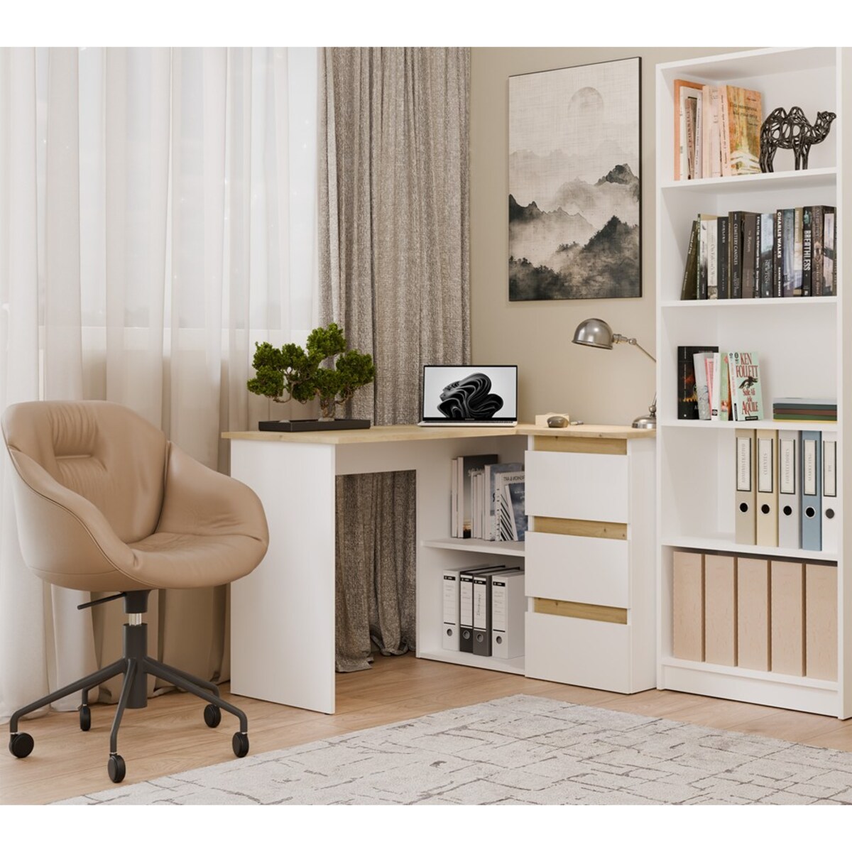 Biurko narożne Nicea prawe Artisan/Biel 120x48,5x75 1 szt.