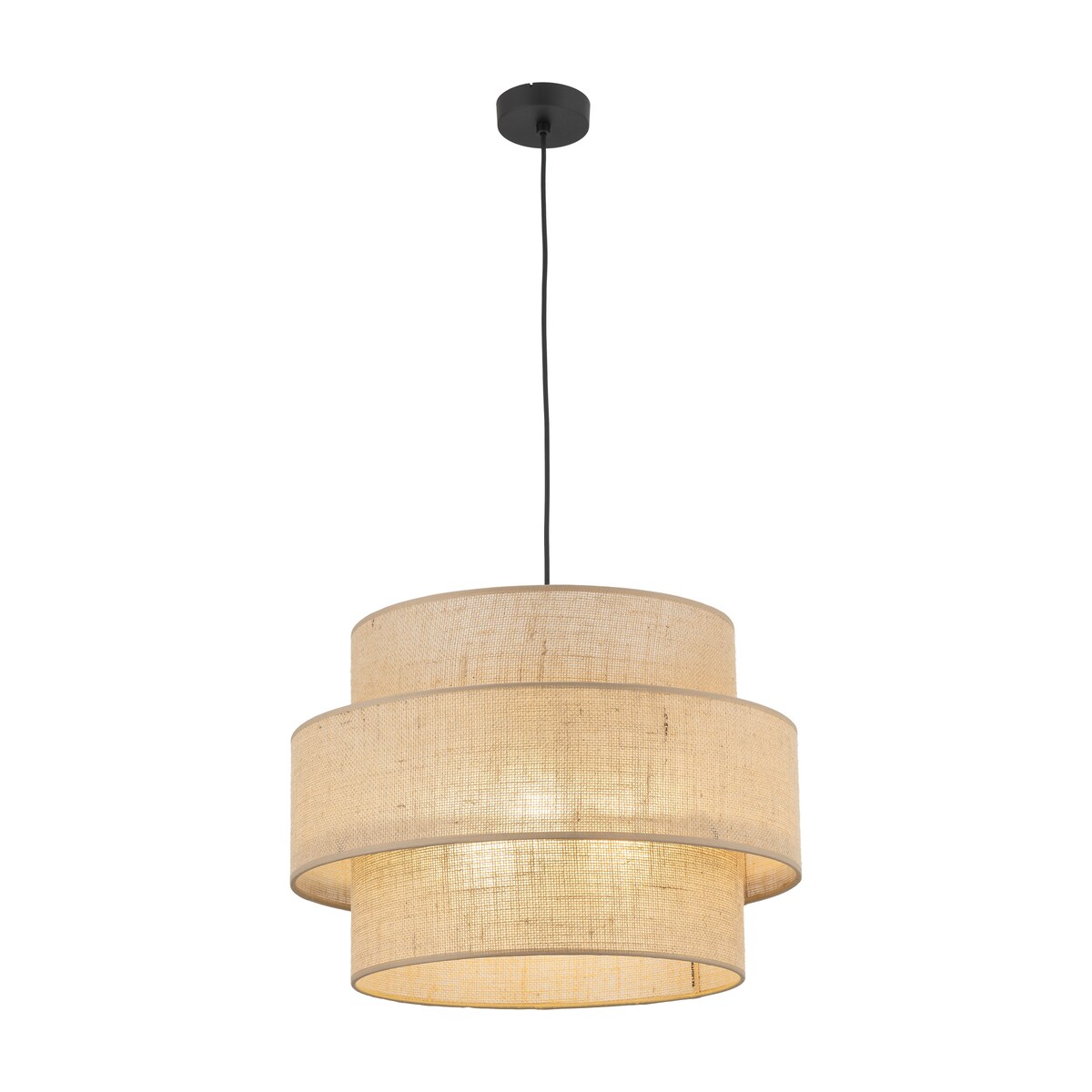 Lampa wisząca TK Lighting CALISTO JUTA 5402, 3xE27, klosz juta 50 cm, regulowana wysokość, czarno-beżowa
