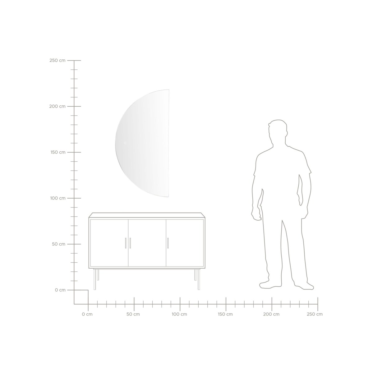 Półokrągłe lustro ścienne LED 60 x 120 cm srebrne LOUE