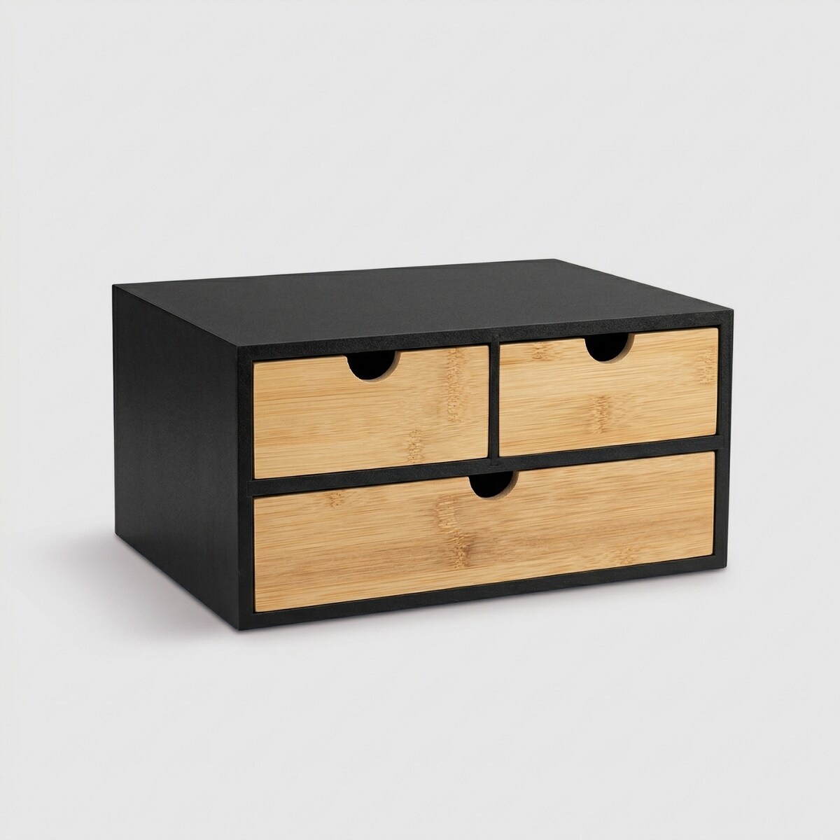 Bambusowy organizer na biurko HEGO,16 cm, 3 szufladkowy szufladkami