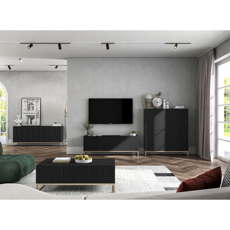 Komoda RTV Glamour Szafka RTV Glamour Czarny Mat 168cm