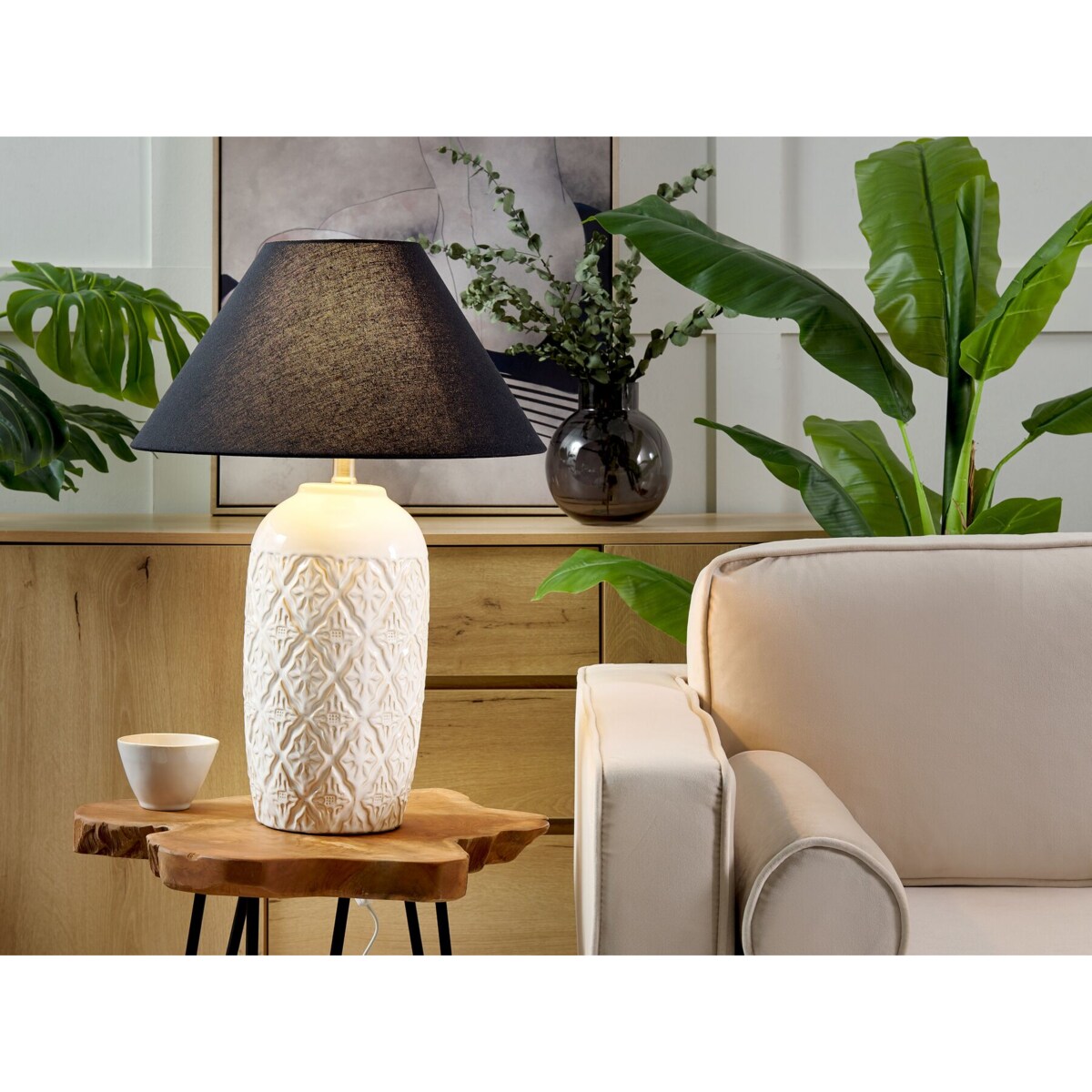 Lampa stołowa ceramiczna beżowa TELIRE