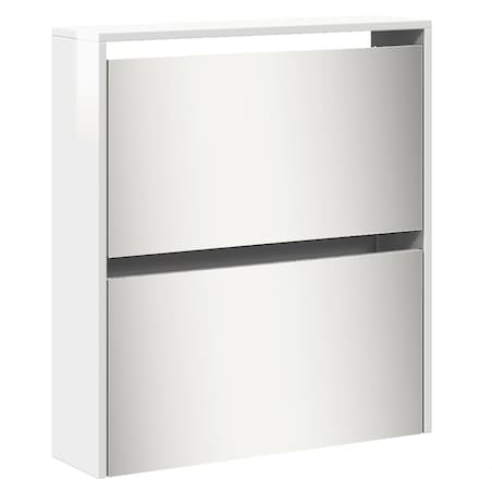 vidaXL Szafka na buty z lustrem, biała z połyskiem, 63x17x169,5 cm