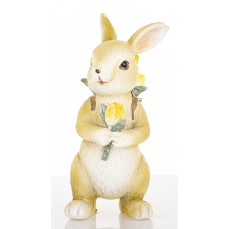 Dekoracja - króliczek z koszem tulipanów na plecach 11x4,5x6 cm