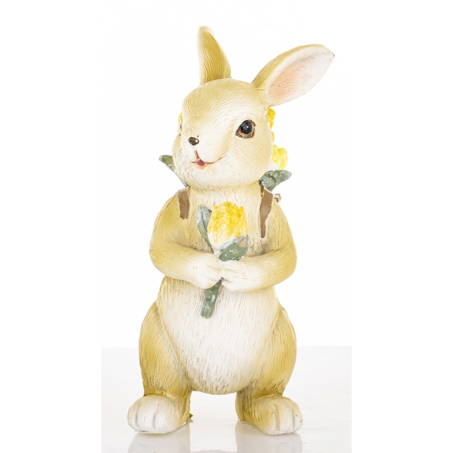 Dekoracja - króliczek z koszem tulipanów na plecach 11x4,5x6 cm