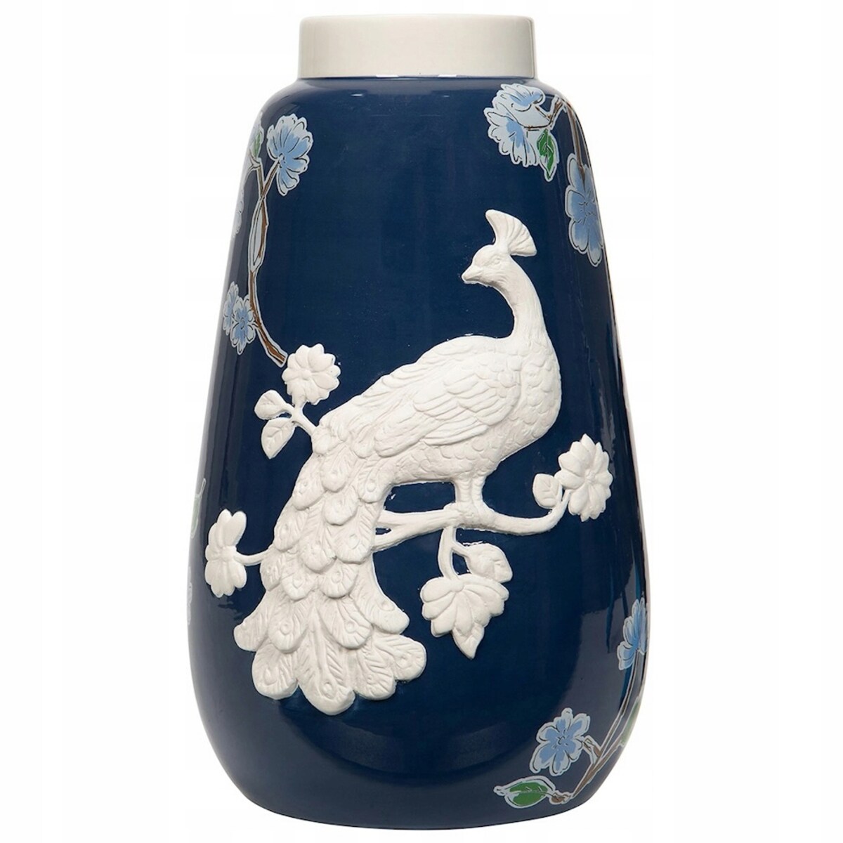 WAZON CERAMICZNY 26cm GRANATOWY BIAŁY WYSOKI NA KWIATY BUKIET DO SALONU
