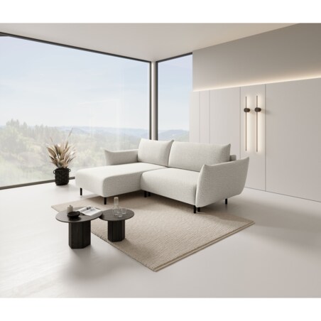 Narożnik DELI z funkcją spania na nóżkach, lewostronny, kremowy