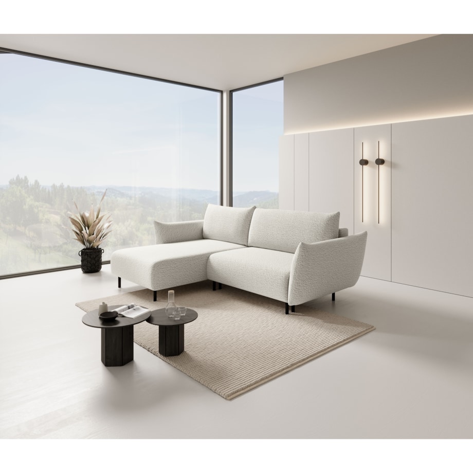 Narożnik DELI z funkcją spania na nóżkach, lewostronny, kremowy