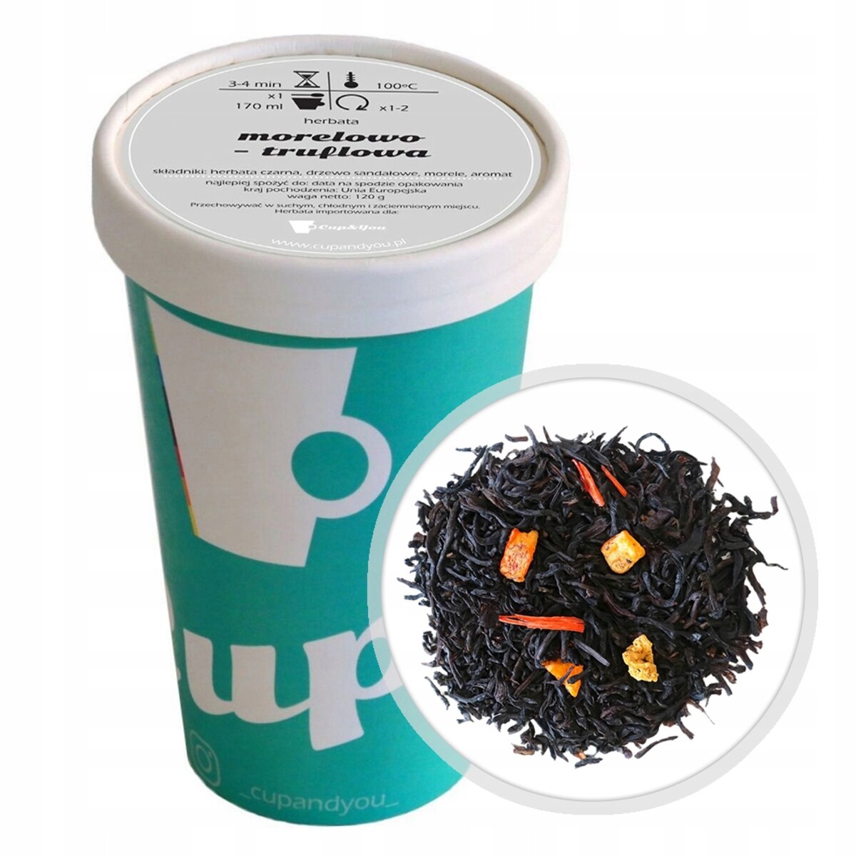 Herbata czarna MORELOWO TRUFLOWA premium drzewo sandałowe morele 120g - herbata liściasta sypana mieszanka napar susz