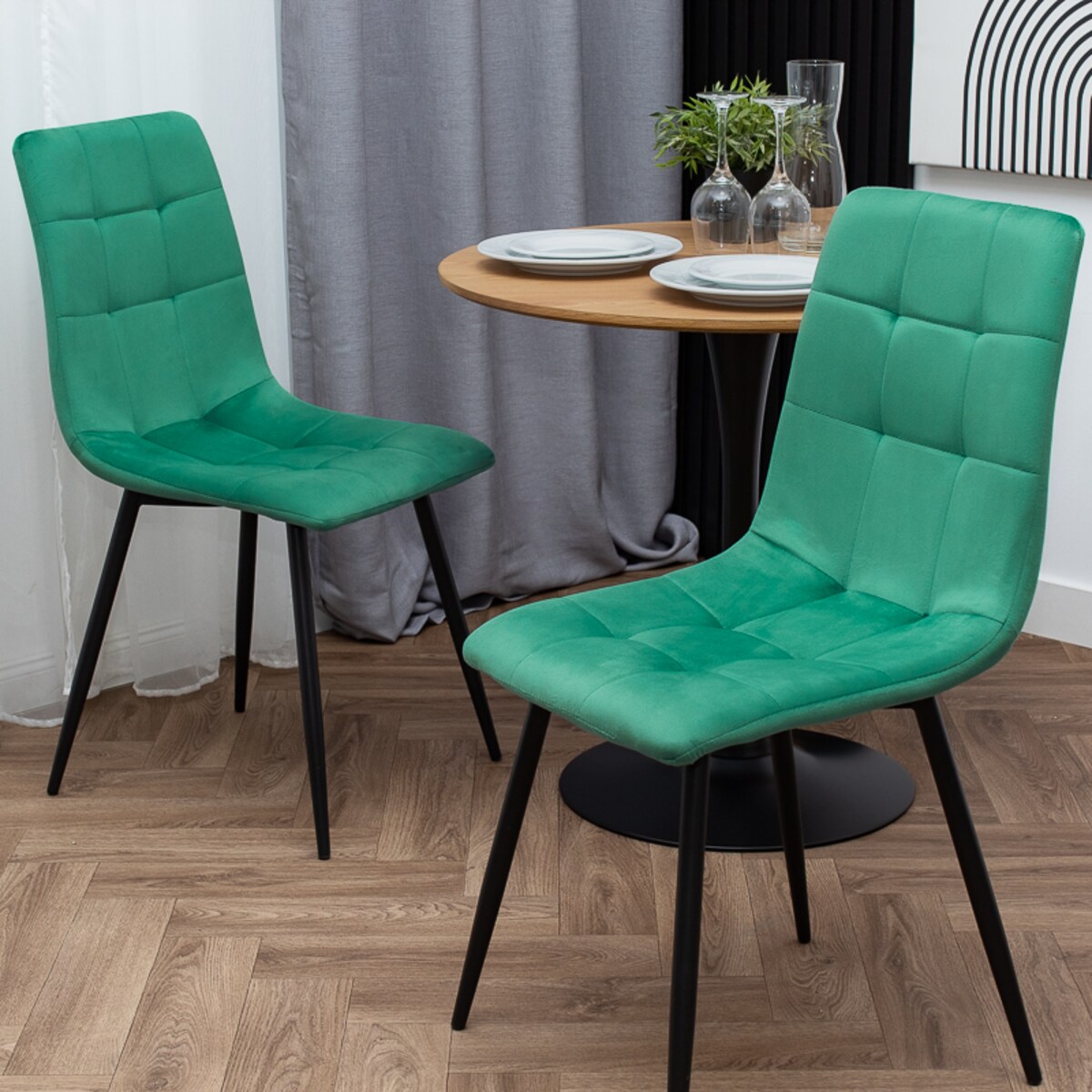 Krzesło tapicerowane welurowe pikowane zielone do salonu jadalni