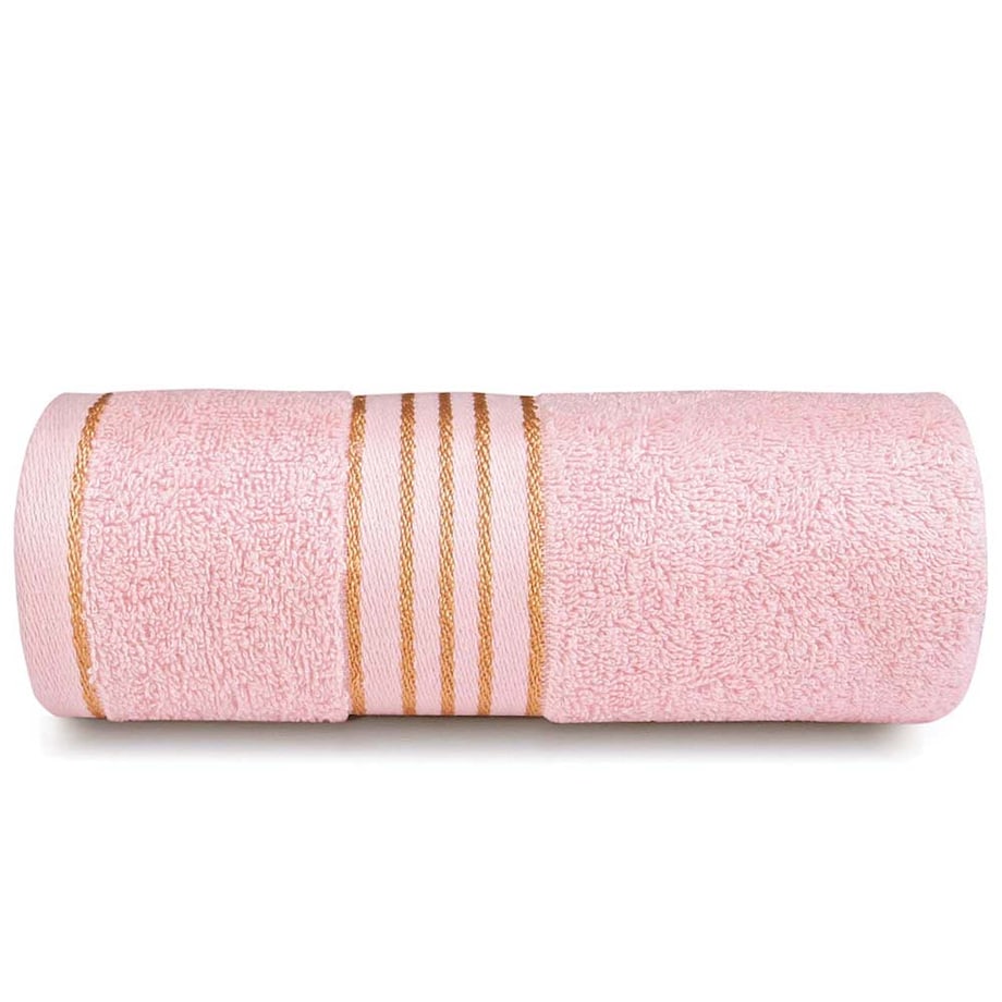 Ręcznik do rąk 30x50 cm bawełniany kolor jasny różowy z bordiurą w złote paski 500 g/m2 TIWANO